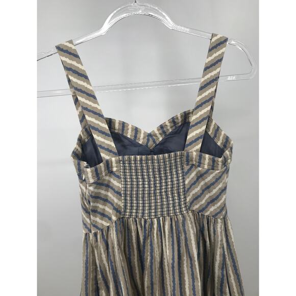 Free People Beige Blue Striped Sleeveless Mini Dress Womens 4 - Picture 5 of 11